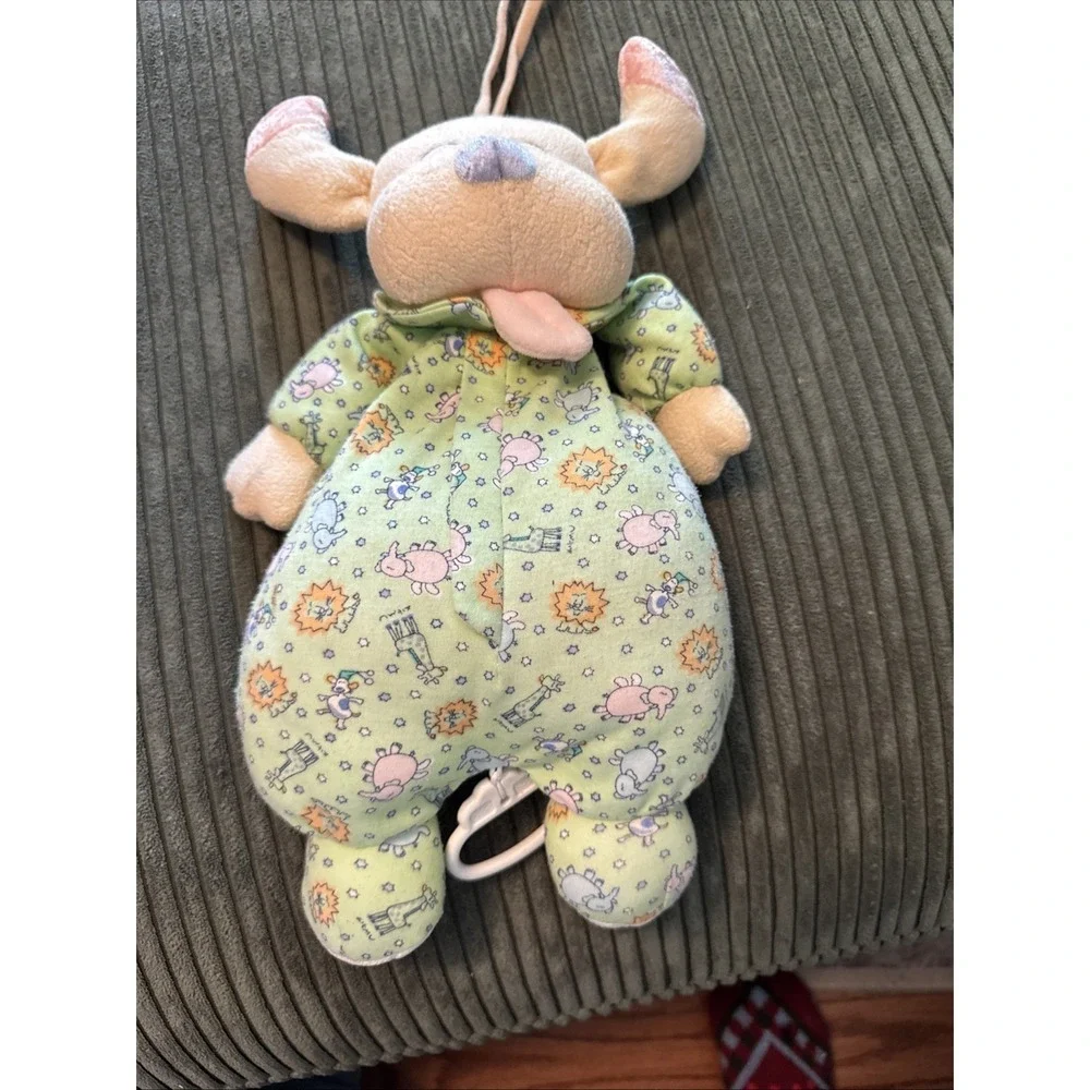 Carter's Vintage Green Dog Puppy  Animals Musical Crib Pull Stuffed Plush Works